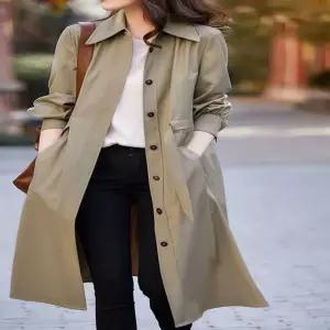 여성 베이직 디자인 간절기 봄 가을 롱 셔츠형 코트 여자 핸드메이드 오버핏