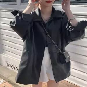 오버핏 기장 인조 레더 여자 페이크 하프 가죽자켓 WFLQ8AM