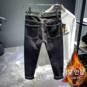 훌리오 남자데님배기팬츠 겨울 빅사이즈 기모 도톰한 청바지 커플룩 슬림핏 배기 대디 바지 UNO4