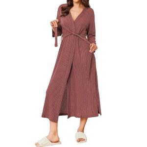 에쿠아르 여성 가운 롱 와플 니트 목욕 경량 소프트 기모노 라운지웨어 S-XXL