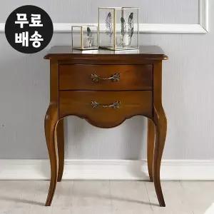 [벤티스가구]프렌 원목 침대 협탁 엔틱 2단 서랍장 미니 높은 침실 안방 거실 쇼파옆(브라운)