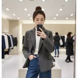 [롯데백화점]SOUP 반크롭 잔체크 모직자켓  SC1JK85