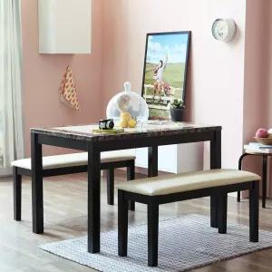 캘빈 1200 4인용 대리석 식탁세트(가죽벤치2개형)