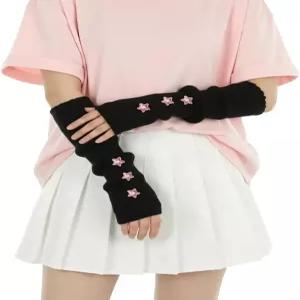 CIATBYYJ 카와이 스타 암 워머 Y2K 하라주쿠 스타일의 블랙 소프트 니트 롱 핑거리스 장갑 슬리브 귀여운