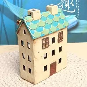 유럽풍 미니하우스 캔들홀더 장식소품(초록은행지붕) (KYR-W02E435)