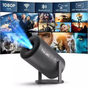 와이파이 및 블루투스 지원 휴대용 미니 빔 프로젝터 1080P HD 영화 자동 키스톤 보정 180° 회전 가능 TV