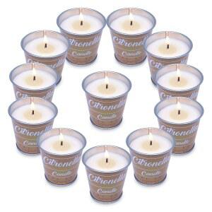 시트로넬라 오일과 내추럴 소이 왁스로 만든 캔들 12팩 세트 140시간의 연소 시간 파티오 가정 뒷마당 캠핑을 위한 작은 커피 브라운 버킷 2온스