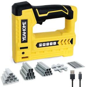 YAHOME 전기 스테이플 건, 5/16인치 1200개 포함, 1/2인치 U자형 600개, 19/32 u201D 핀 네일 USB 충전 케이블 1개