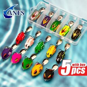 ANFS 5pcs 소프트 개구리 미끼 키트-숟가락이있는 잡초 인공 민물 낚시 용 모듬 색상
