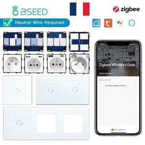 BSEED Zigbee 123Gang 스마트 터치 스위치 일반 프랑스 벽 소켓 Type-c USB 기능 부품 유리 패널 DIY 조합