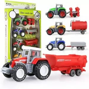 트레일러 합금 및 ABS 케이크 장식 자동차 트럭 재미있는 트랙터 차량 가치 놀이 세트 장난감 (4개 세트)