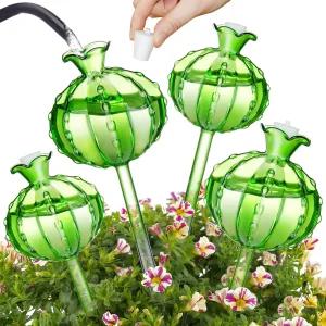 NiHome 작은 2개 + 큰 식물 워터링 글로브 4팩 화분용 유리 워터러 그린 글래스 선인장 셀프 자동 미니
