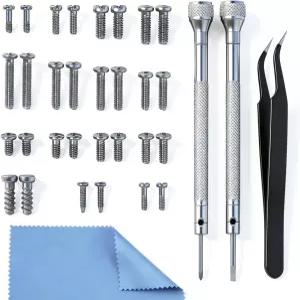 나사가 있는 PFDHQS 안경 수리 키트 - 정밀 드라이버 핀셋 청소용 천 및 안경용 포함된 올인원 소형