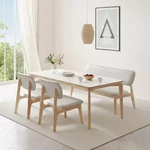 [에넥스]파밀리에 원목 4인용 포세린 세라믹 낮은 패밀리 벤치형 식탁세트 (의자2+벤치1)_착불