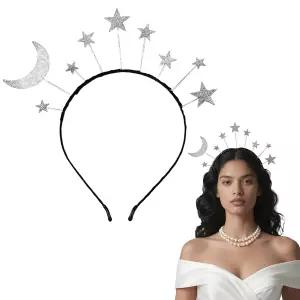 생일 파티 할로윈 크리스마스 액세서리를 위한 여성용 유딕트 문 앤 스타 헤드밴드 실버 글리터