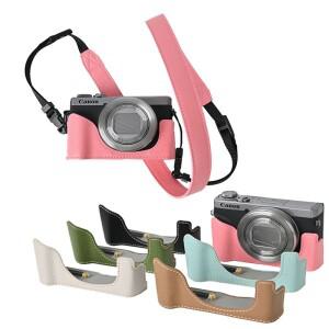 캐논 파워샷 G7XII G7X2 II 카메라용 PU 가죽 케이스 백 스트랩 포함 하프 바텀