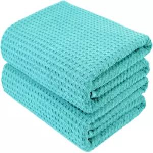 폴리테 마이크로파이버 오버사이즈 퀵 드라이 보풀 프리 목욕 타월 60 x 30인치 2개 세트(아쿠아 와플