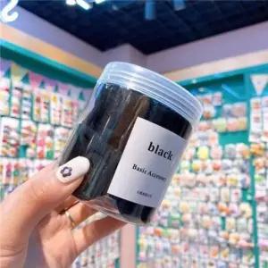 [반려] 긴 머리 고무줄 여자 단발 헤어 끈 50P 블랙 예쁘게묶기 대용량 머리끈 검정