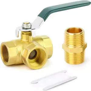 GASHER 1PCS 3/4인치 여성용 헤비 듀티 풀 포트 황동 3방향 볼 밸브(L-PORT) 파란색 손잡이 및 유두 포함