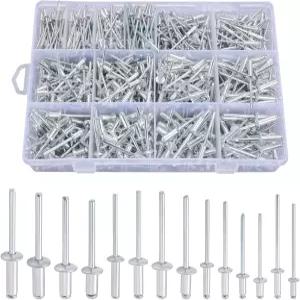 600pcs/1200pcs 블라인드 리벳 팝 모음 키트 14 SAE 사이즈 알루미늄 리벳3/32 1/8 5/32 3/16 리포어드