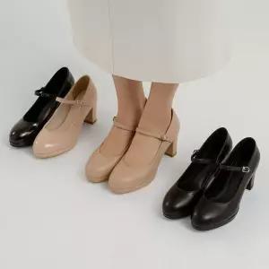 SOVO 리글리 메리제인 스트랩 발편한 미들통굽 펌프스 미들힐 여성구두 7cm