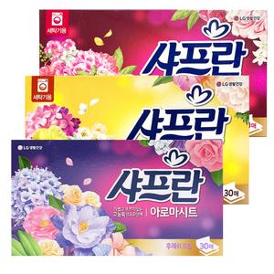 샤프란 아로마시트 30매 코튼블로썸/핑크센세이션/후레쉬드림 뽑아쓰는 섬유유연제 섬유시트 세제