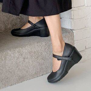 [지쎄][공식몰]천연가죽 여성 수제화 웬디 메리제인 웨지힐 GIS-40290