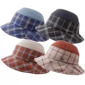 시원한 린넨 체크 와이어챙 벙거지 4color 엄마 중년 여성 할머니 여름모자/YY80