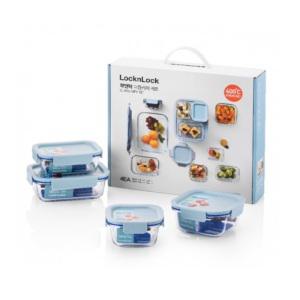 락앤락 더클리어 안심 내열 유리 밀폐용기 선물세트 4종 (직사각2, 정사각2) LNG205S4