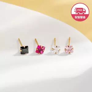 [비앤비골드] 당일발송 14K 심플 사각 큐빅 침 귀걸이 3mm 한쌍 JAE40520