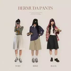 핫핑 [힙무드/와이드핏] 코드릿 코튼 핀턱 버뮤다 밴딩팬츠