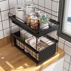 슬라이딩 주방선반 수납함 2단 정리대 슬림 선반 주방 양념통 정리수납