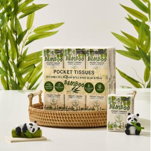 [머트리얼테크닉] 대나무 천연펄프 먼지없고 도톰한 4겹 포켓티슈 휴대용 여행용화장지 96매입 2세트