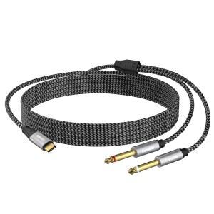 USB C에서 듀얼 6.35mm 스테레오 오디오 케이블 15피트, USB 타입-C에서 1/4인치 TS 스테레오 스플리터 Y 케이블, 금도금 커넥터, 나일론 땋은 재킷, 스마트폰, 태블릿, 노트북, 앰프, 믹서, 스피커용