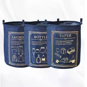접이식 방수데님 재활용 분리수거함 빨래바구니 햄퍼/분리수거/3단/가정용/쓰레기/쓰레기통/분리수거통/3종