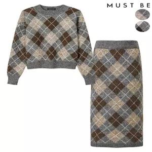 [머스트비]여성 아가일 울 니트 롱스커트 셋업