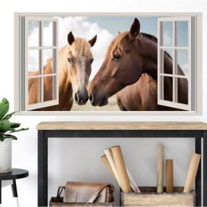 말 벽 스티커 농장 동물 데칼 벗겨서 붙이는 3D 가짜 창문 비닐 야생 장식 아트 프린트 벽화 거실 놀이방 침실 홈 데코 선물