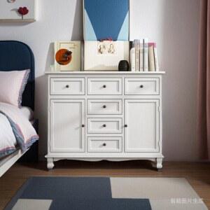 와이드서랍장 북유럽 엔틱 원목 서랍장 엔틱서랍장 협탁 완제품 등나무 삼단 핸들 화이트