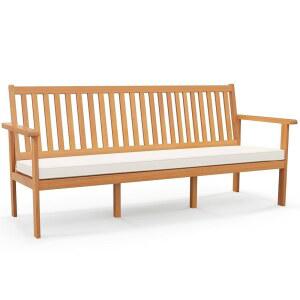 탱쿨라 야외 3인승 아카시아 우드 벤치, 쿠션이 있는 64인치 엑스트라 롱 체어, 슬랫 시트 및 등받이, 뒷마당, 현관, 발코니 정원용 3인용 파티오 벤치