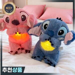 릴로&스티치 숨쉬는 봉제 인형 음악 조명 귀여운 수면 완구 침실 장식 어린이 아기 크리스마스