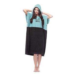 벌켄 초대형 청록색 두꺼운 후드 비치 타월 교체 가운. 공공장소에서 쉽게 변화할 수 있는 폰초 여성 서핑. 해변, 수영장, 호수, 워터파크를 위한 빠른 드라이 마이크로파이버 타월링. S/M