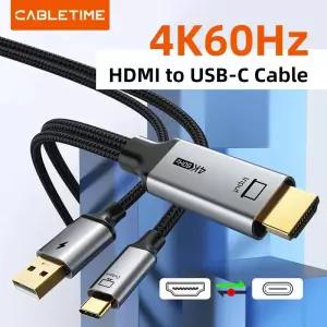 HDMI케이블 CABLETIME HDMI to USB C 케이블 신호 4K60Hz 스위치 닌텐도 PS345 게임 콘솔-USB 모니터