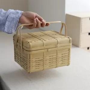 대나무 봄 수제 소풍 일본 야외 세트 식사 바구니 도시락 보관 손바구니 상자