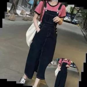 여성원피스 데님 멜빵원피스 스티치 롱기장 H라인 앞트임 끈조절