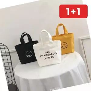 스마일 에코백 미니 캔버스백 도시락 피크닉 보조 가방 캔버스백 (1+1)