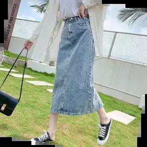 데님스커트 여성 데님 롱스커트 H라인 밑단트임 허리조절 치마 1P