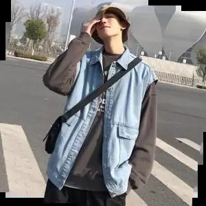 오버핏 데님 청조끼 청자켓 빈티지룩