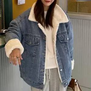 뽀글이청자켓 여성용 데일리 경량 양털 카라 데님 숏 자켓