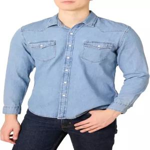아마존 에센셜 남성 슬림핏 긴팔 데님 셔츠와 스냅 버튼
