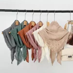 윈터 레이스 플라워 삼각 면 스카프 여성 봄 가을 겨울 롱 머플러 목도리